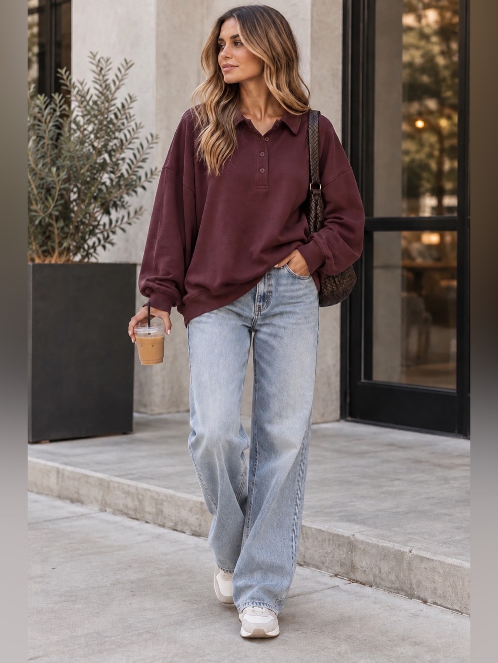 Adanola Slouchy oversized Button Up Sweatshirt Burgundy XL NWT